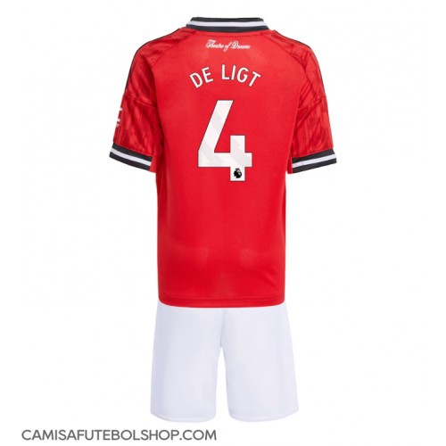 Camisa de time de futebol Manchester United Matthijs de Ligt #4 Replicas 1º Equipamento Infantil 2025-26 Manga Curta (+ Calças curtas)